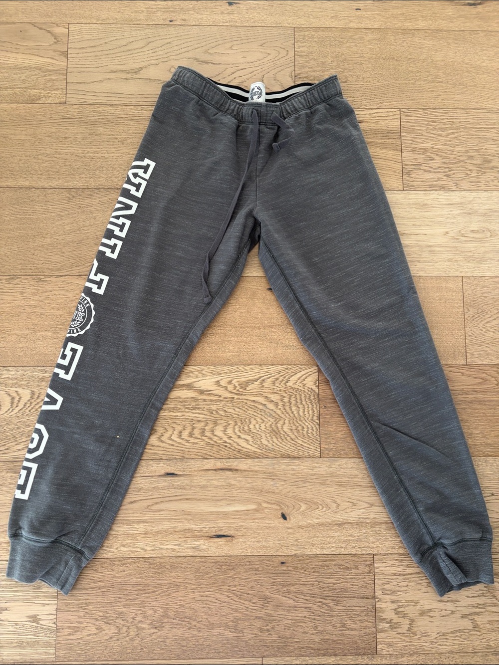 Victoria's Secret Charcoal Jogger Sweatpants with Side White Graphic